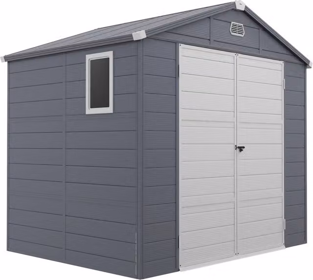 Capanno da giardino Komhtom in alluminio grigio con tetto a spiovente, porta chiudibile a chiave e finestra, L/P/H: 240 x 190 x 180/228 cm
