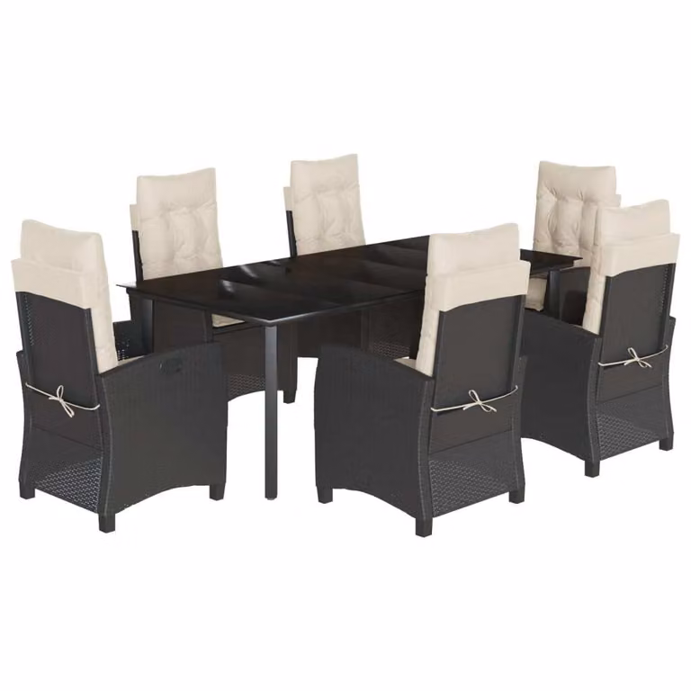 Set da Pranzo da Giardino 7 pz Nero con Cuscini in Polyrattan