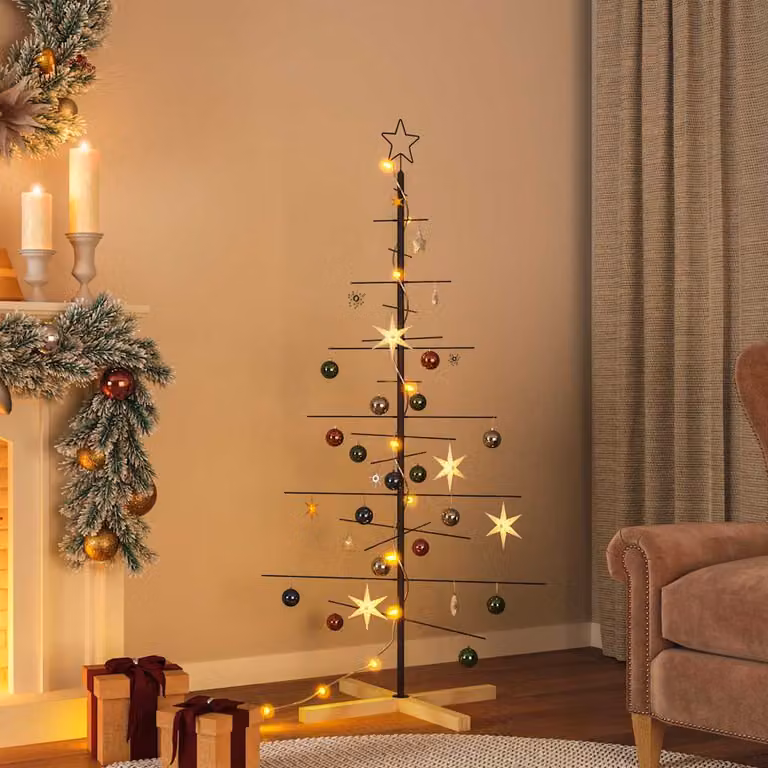 Albero di Natale moderno vidaXL in metallo con base in legno nero, Altezza: 150 cm
