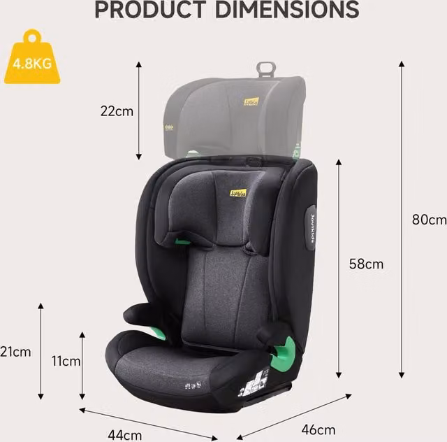 Seggiolino Auto per Bambini i-Size R129 100-150 cm (3.5-12 Anni) con Poggiatesta e Schienale Regolabile Protezione Laterale