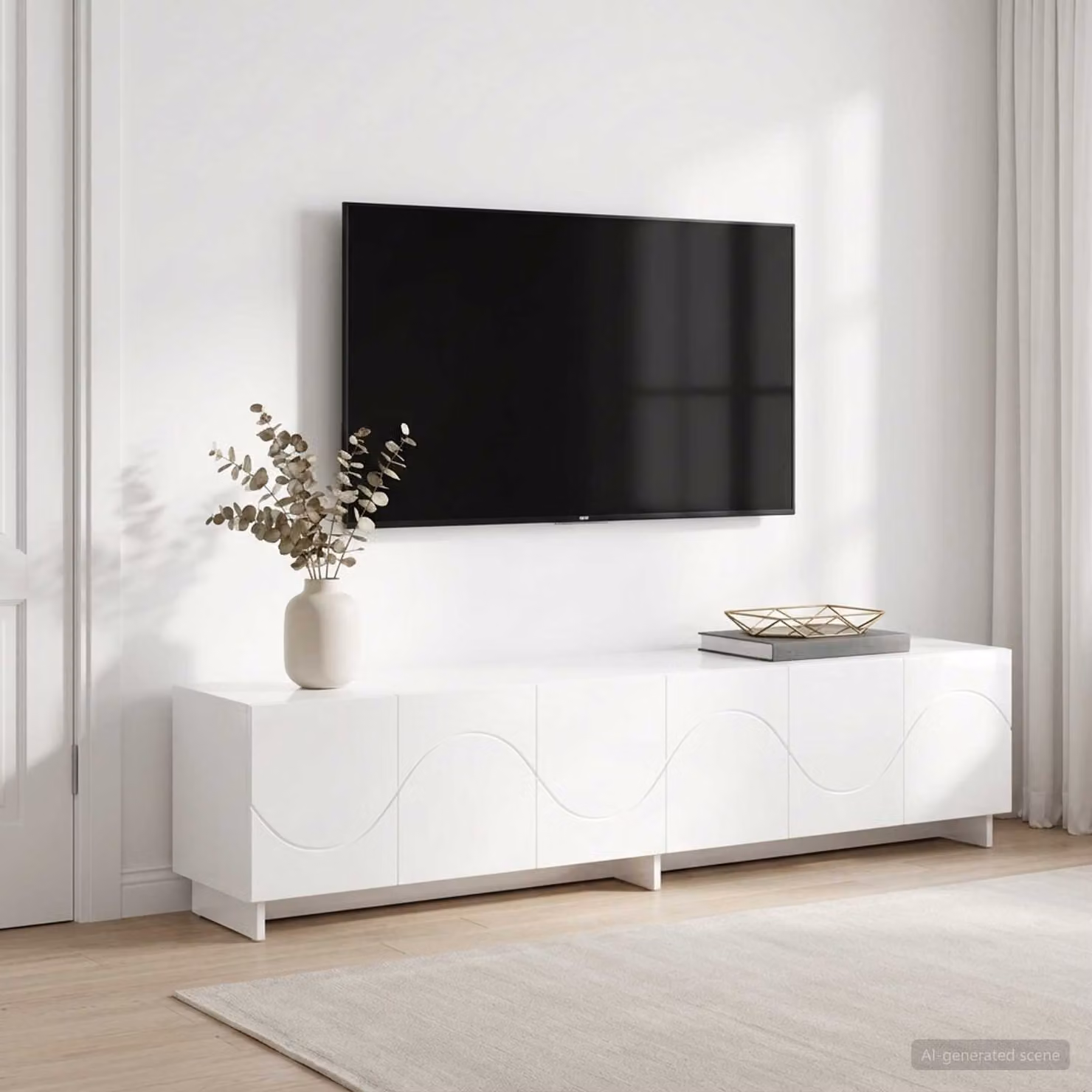 vidaXL Supporto TV Moderno Bianco Lucido L: 180 cm, P: 40 cm, H: 34,5 cm