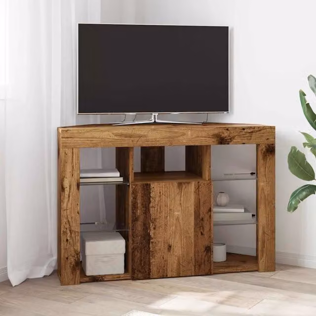 Mobile TV vidaXL con illuminazione LED integrata in legno marrone, L 107 x P 40 x H 68 cm – 1