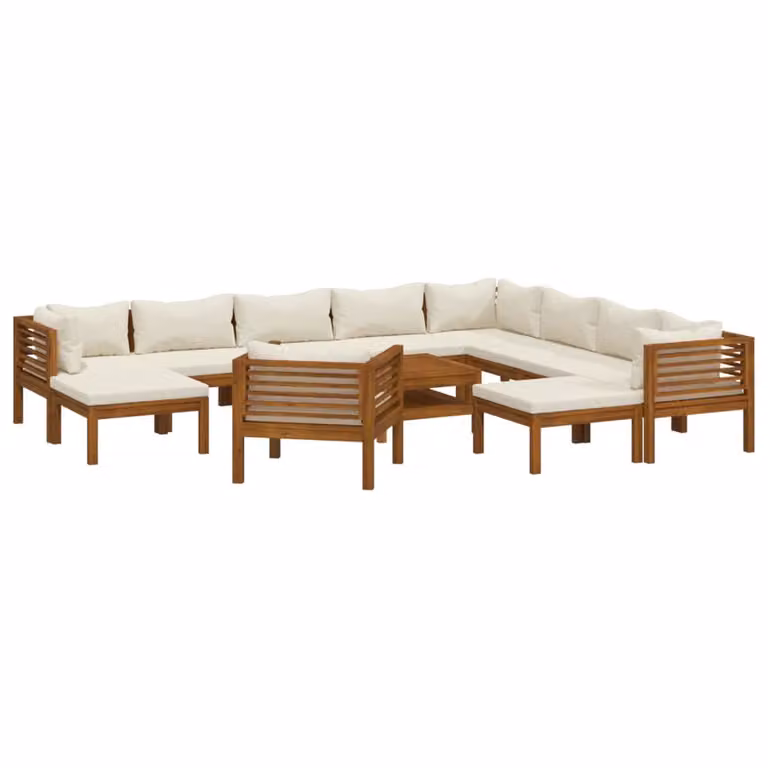 Set Divani da Giardino 12 pz con Cuscini Crema in Legno Acacia