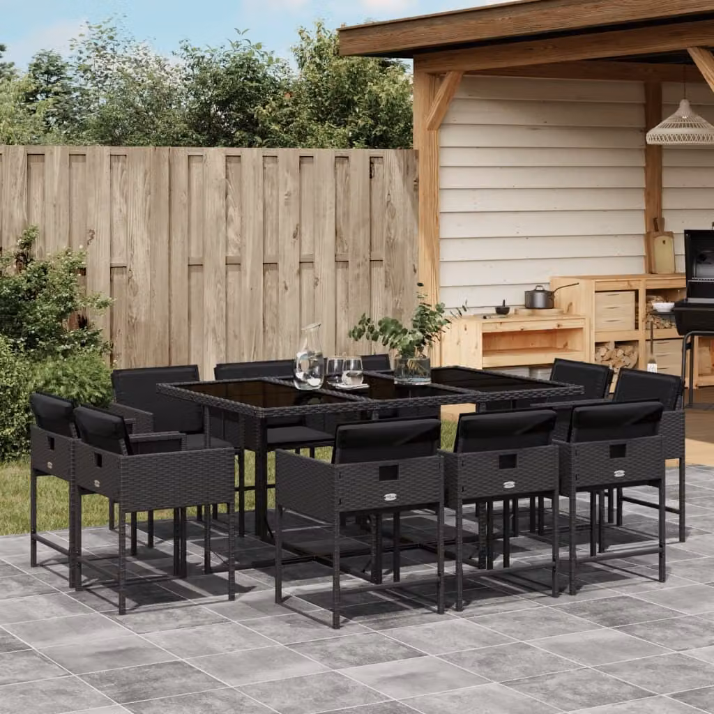 Maison Exclusive - Set da Pranzo da Giardino 11 pz con Cuscini in Polyrattan Nero