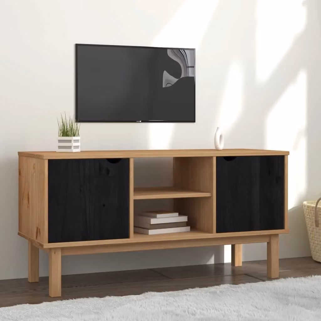 Mobile Porta TV OTTA in Legno Massello di Pino Nero, L: 113,5 cm, P: 43 cm, H: 57 cm – 2