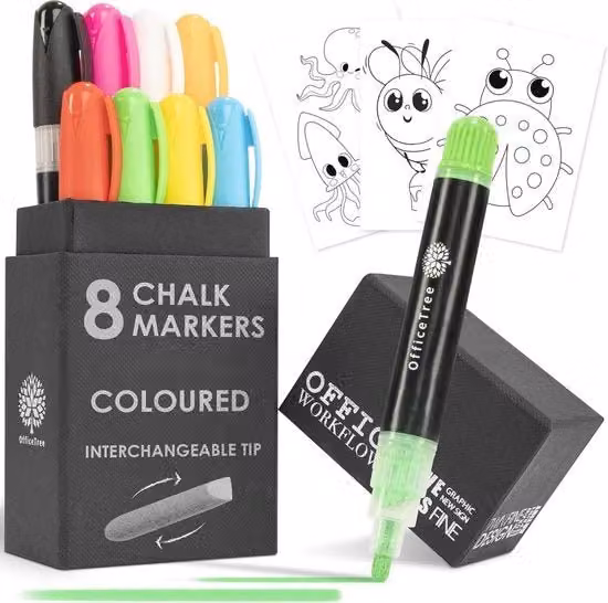 Set di 8 matite colorate multicolore con punte scambiabili per lavagna bianca