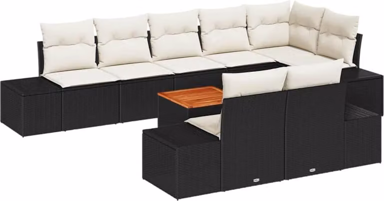 Set Divano da Giardino con archiviazione 9 pcs Nero e bianco