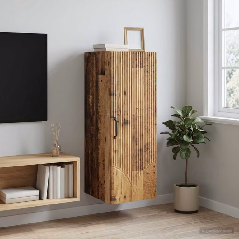 Mobiletto a muro vidaXL in legno e metallo marrone con ante a battente e ripiani interni, L/P/H: 33 x 34,5 x 90 cm