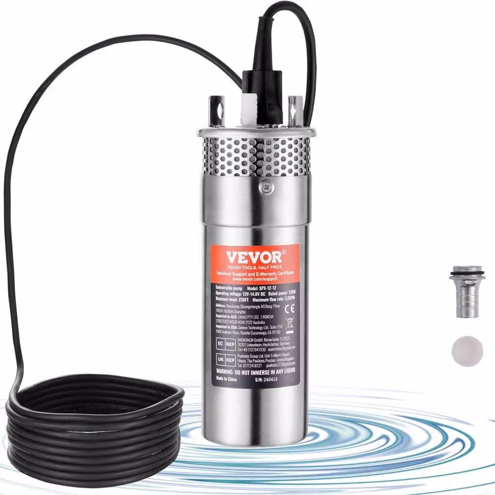 Pompa per acqua - Pompa solare per acqua - Pompa per acque profonde - Sommergibile - 12V DC - 120W - 3,2 GPM - per pozzi