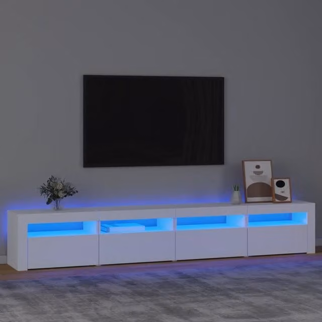 Mobile Porta TV Moderno vidaXL Bianco con Luci LED Integrate L 240 x P 35 x H 40 cm