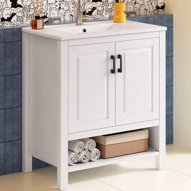 Mobile bagno REDOM con lavabo integrato in MDF e ceramica, bianco, L: 76,5 cm, P: 47 cm, H: 83 cm – 1