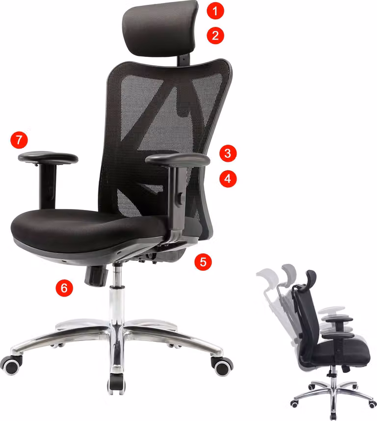Sedia da ufficio SIHOO sedia da scrivania, ergonomica, supporto lombare regolabile, capacità di carico 150 kg ~ senza poggiapiedi nero