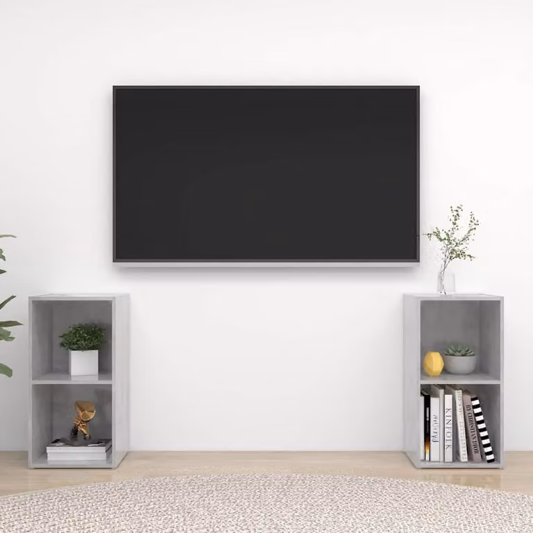 Set di 2 mobili TV vidaXL in legno multistrato e MDF, stile rustico, colore grigio cemento, L 72 cm x P 35 cm x H 36,5 cm