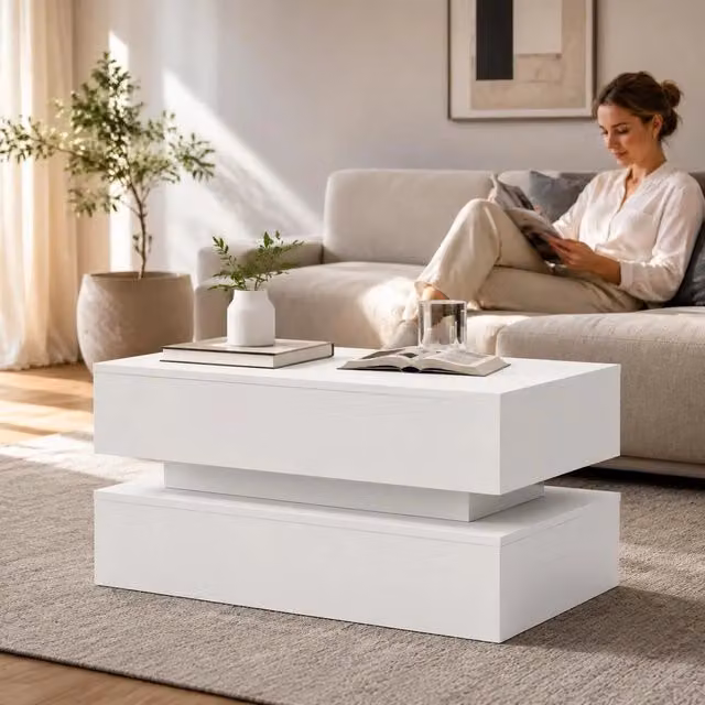 Coffee Table With LED Lights White 90x50x40 Cm