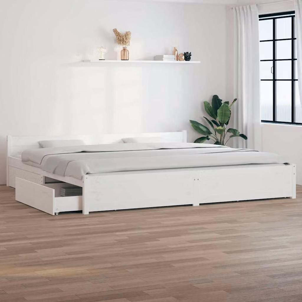 vidaXL Giroletto in Legno di Pino con Cassetti Bianco L/P/H: 180 x 200 x 105,5 cm – 1