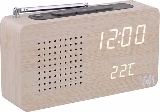 Orologio multifunzionale in legno con LED, orologio digitale, allarme, illuminazione regolabile e radio FM