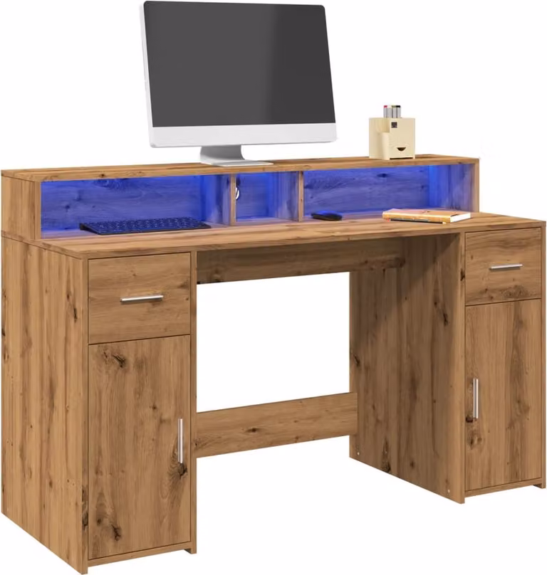 Maison Exclusive - Scrivania con Luci LED Rovere 140x55x91 cm in Legno Multistrato