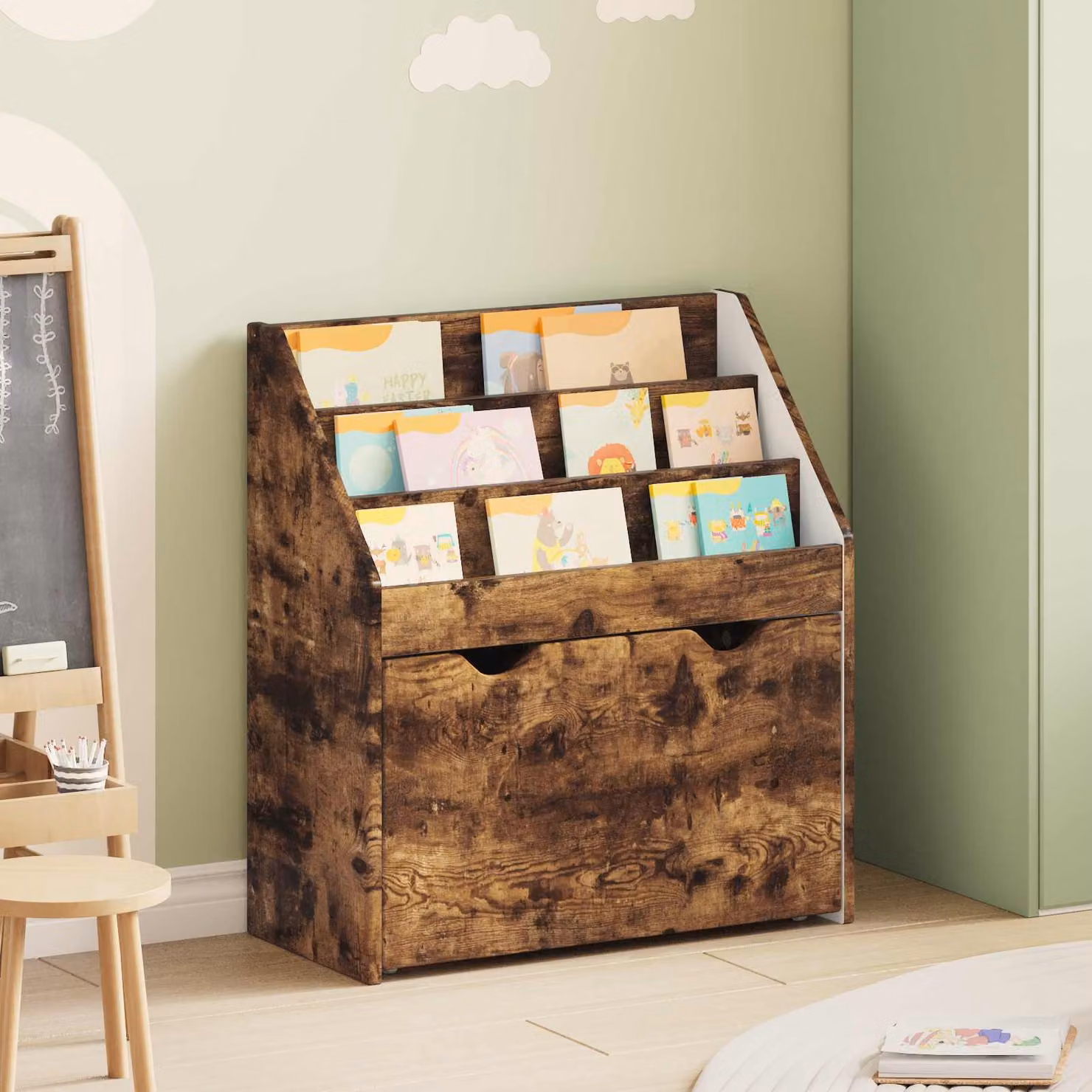 Libreria per bambini vidaXL con cassetto in rovere fumé, L: 60 cm, P: 29,5 cm, H: 69 cm