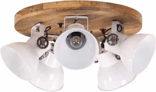 Lampada da Soffitto Industriale vidaXL in Metallo e Legno Bianca L: 50 cm, P: 50 cm, H: 25 cm, Attacco E27
