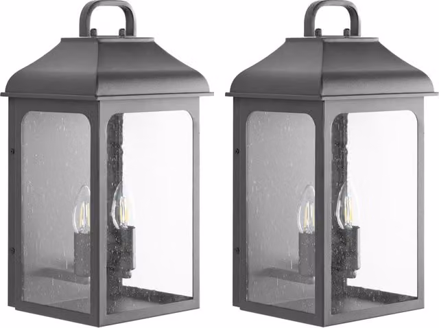 Set di 2 lampade da parete BELIANI in metallo nero e vetro trasparente, stile classico a lanterna per esterni, giardino e veranda, IP44, H: 40 cm, L: 21 cm, P: 20 cm – 1