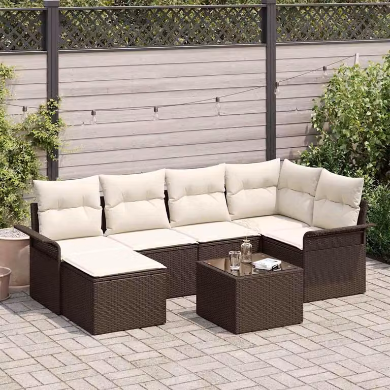 Maison Exclusive - Set Divano da Giardino 7 pcs Marrone polyrattan