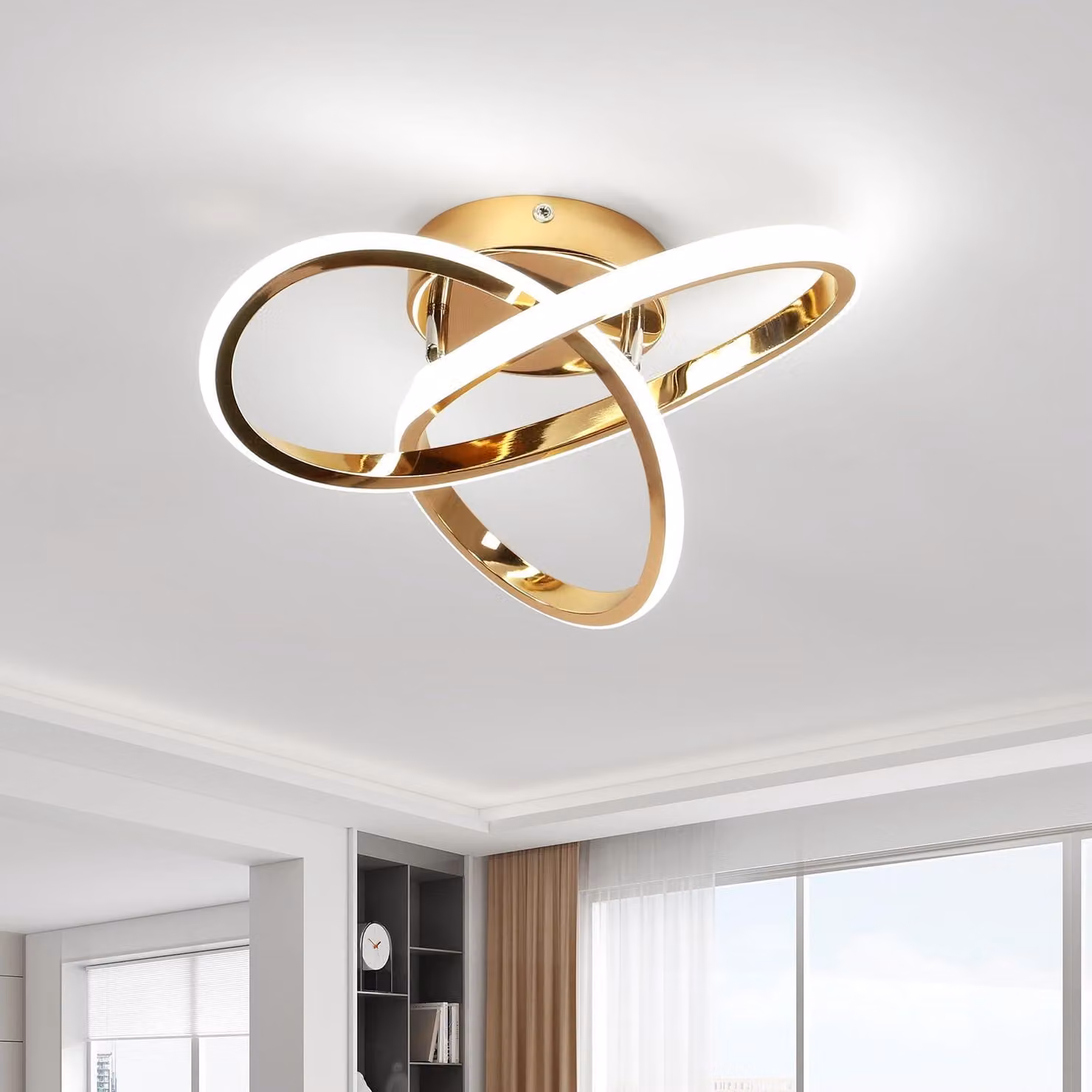 Comely, plafoniera LED da 30W, 3375 lumen, forma a fiore, colore oro, temperatura di colore 6500K