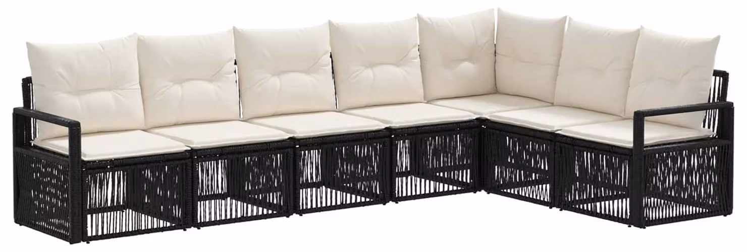 Set da giardino composto da 7 pezzi, colore nero, realizzato in rattan sintetico