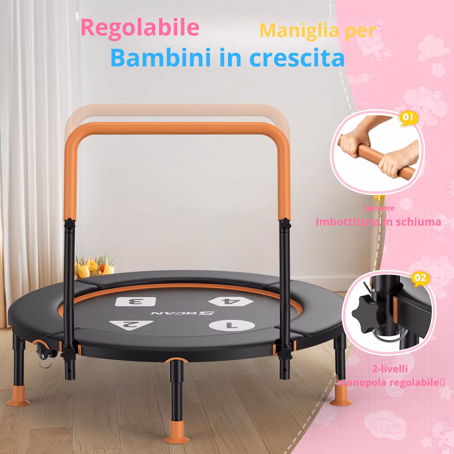 Trampolino pieghevole per bambini piccoli Aosom, design anti-ribaltamento, Nero, L/P/H: 91 x 91 x 81 cm – 2
