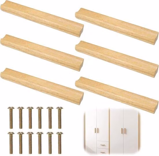 Ibenzoa® Set da 6 maniglie in legno per mobili – maniglie robuste ed ergonomiche in legno naturale, resistenti all'acqua, con sistema di fissaggio a vite, ideali per armadi e cassetti
