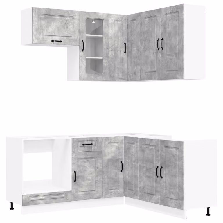 Set di mobili da cucina KALMAR, 8 pezzi, colore grigio cemento, materiale: legno composito