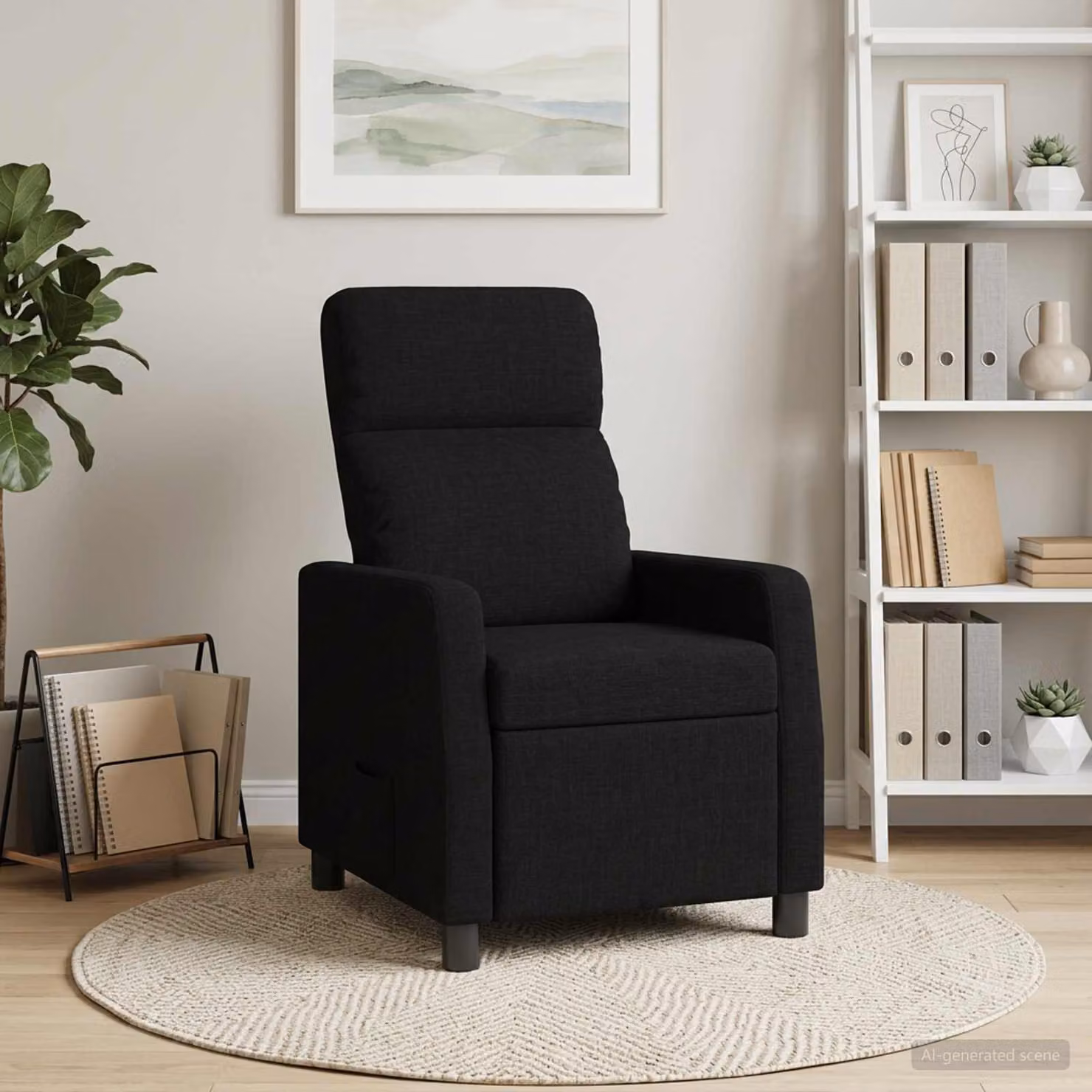Poltrona reclinabile relax vidaXL in tessuto nero con braccioli e struttura moderna