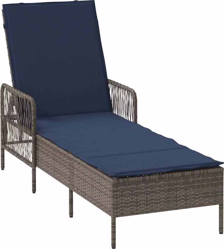 Lettino da sole Grigio e Blu Navy 200 x 55 x 92 cm polyrattan