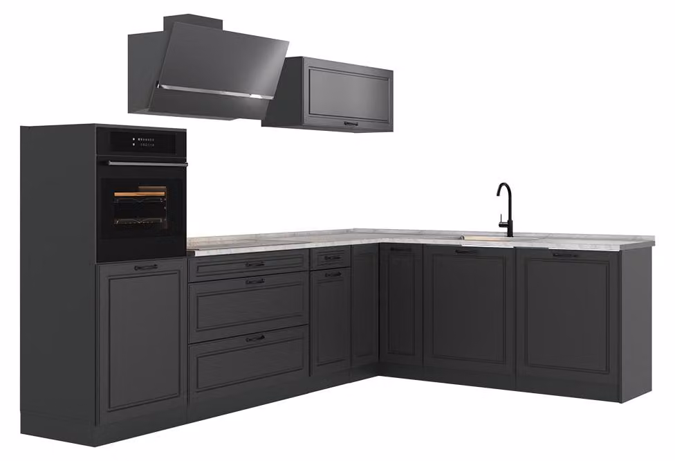 Cucina angolare completa Vicco R-Line Antracite country/Antracite 287 x cm piano di lavoro Marmo, Model 68200