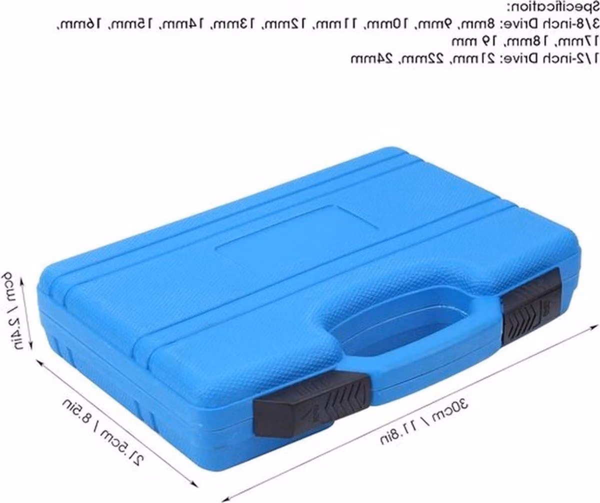 Set di 15 chiavi a bussola "a croce" da 8 a 24 mm, realizzate in acciaio Cr-Mo, per uso professionale, con accessori da 3/8 e 1/2 di pollice