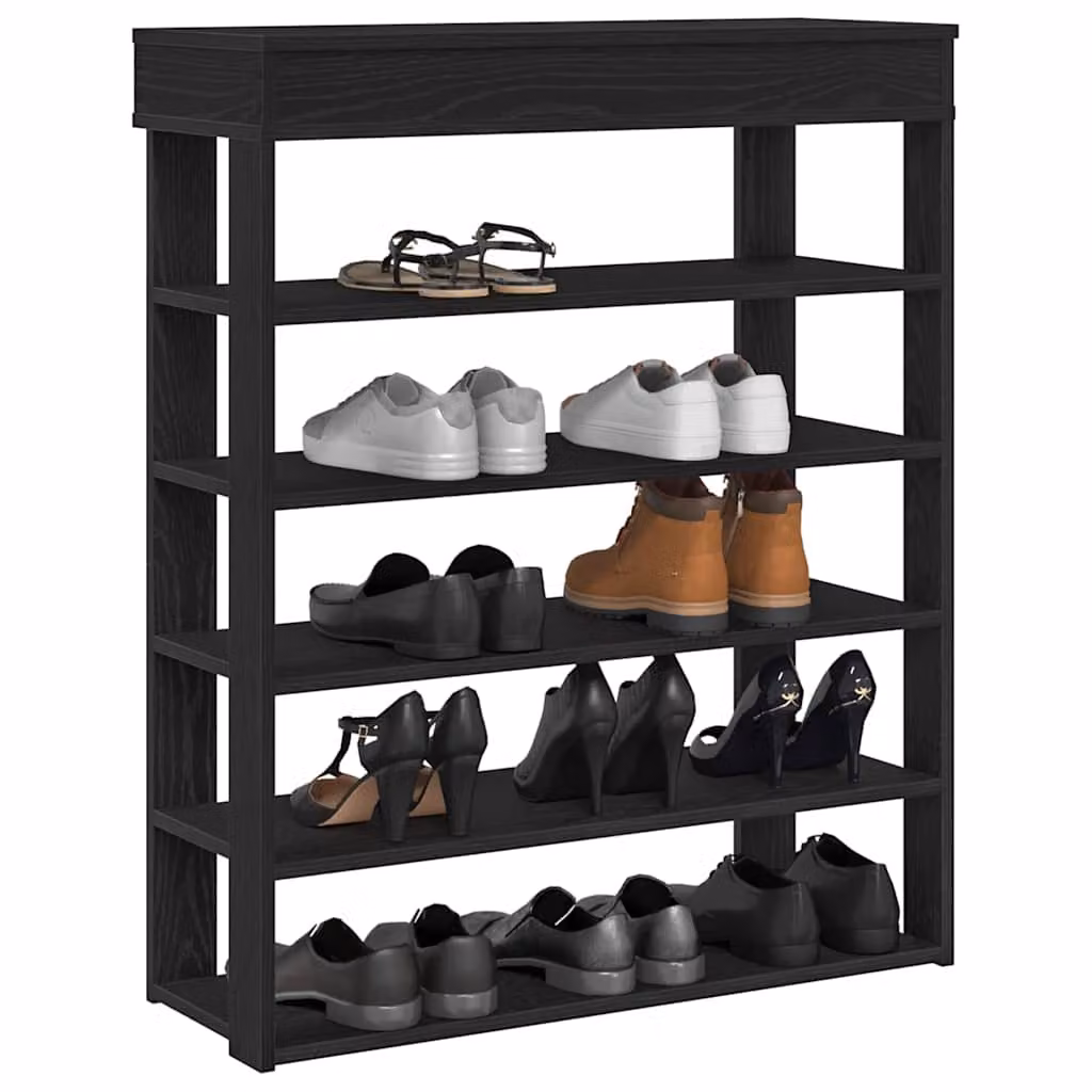 Scarpiera moderna vidaXL nera con ripiani in legno e MDF, da appendere al muro, L: 80 cm, P: 30 cm, H: 98 cm