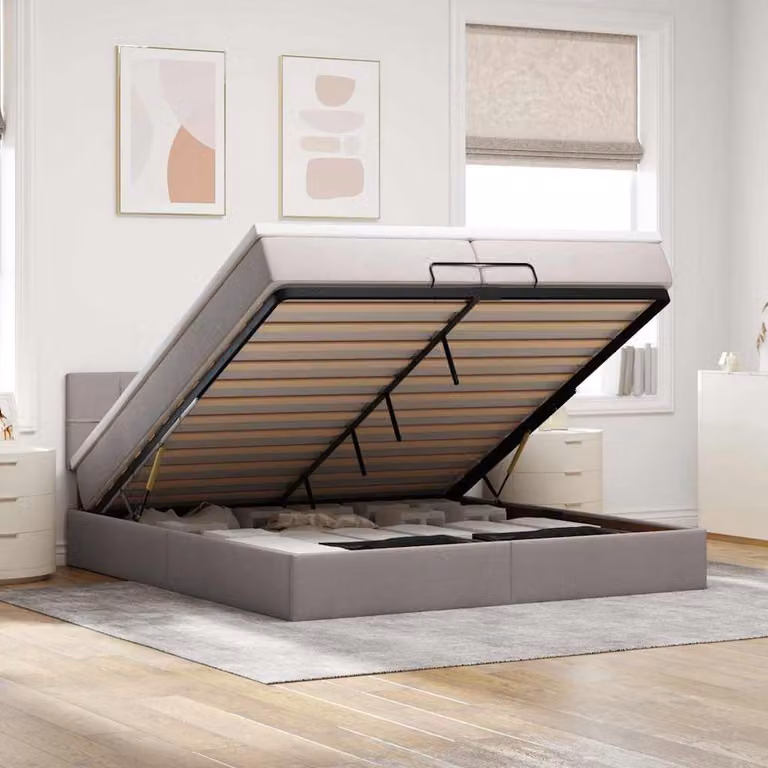Letto con contenitore a sollevamento vidaXL in tessuto con luci LED e porte USB, L 200 x P 200 x H 280 cm