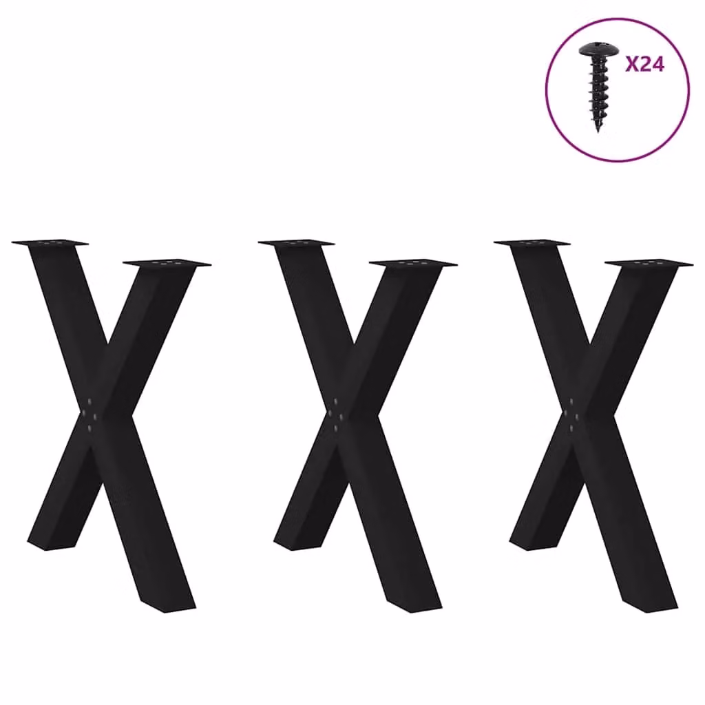 Set di 3 gambe per tavolo da pranzo a forma di X in acciaio nero opaco, H: 73 cm, L: 80 cm – 2