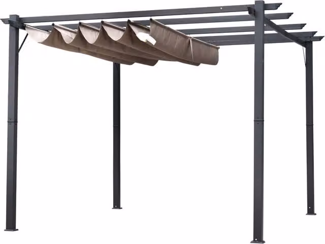 Pergola da Giardino con Tettuccio Retrattile Anti UV e 3x3m Telaio in Alluminio Grigio