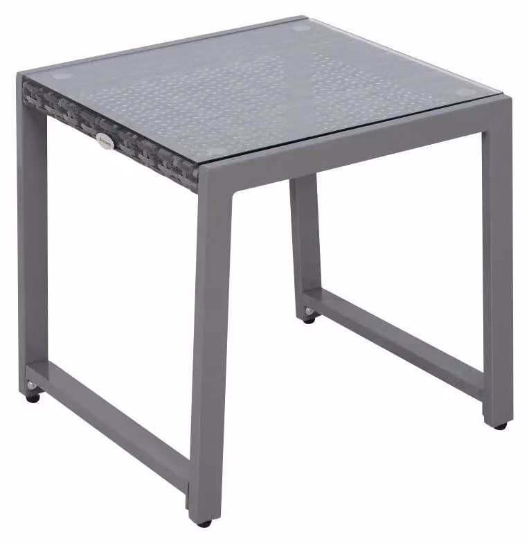Tavolino da balcone in rattan sintetico e alluminio | Colore: Grigio | Dimensioni: 49,5 x 50 x 50 cm