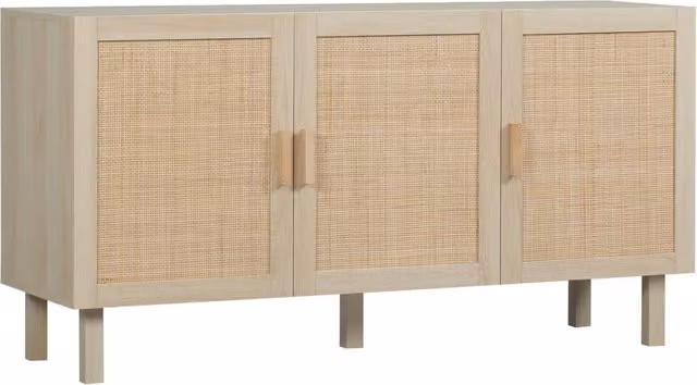 Armadio Minimal con ante effetto cannage in stile boho beige e marrone L/P/H: 136 x 41 x 70 cm