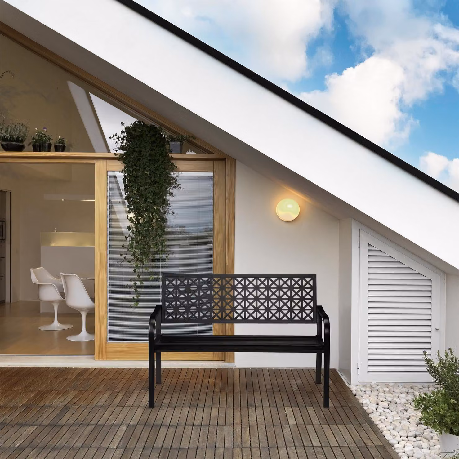 Panca da giardino in acciaio nero - Design geometrico