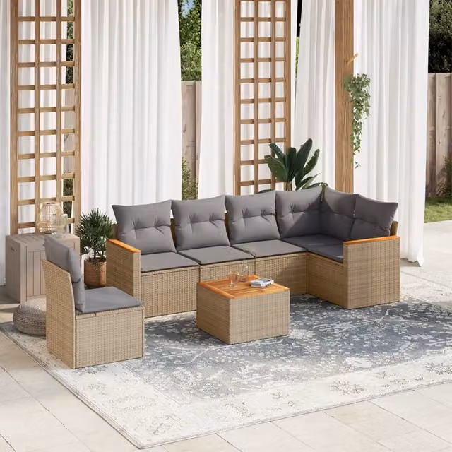Set Divano da Giardino 7 pz con Cuscini Beige Misto Polyrattan 3226024