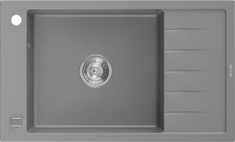 Mexen Elias lavello in granito a 1 vasca con sgocciolatoio 795 x 480 mm, grigio, sifone cromato - 6511791005-71