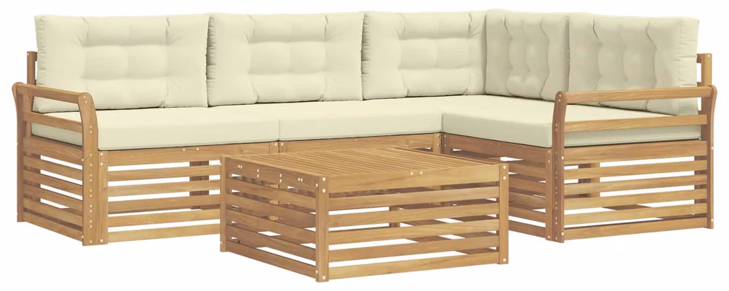 Set di divani da esterno, 5 pezzi, bianco e crema