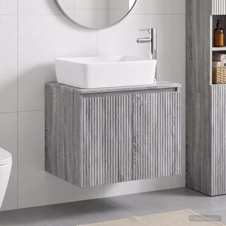 Set di mobili per il bagno vidaXL Sonoma grigio in legno ingegnerizzato e MDF, design moderno a parete