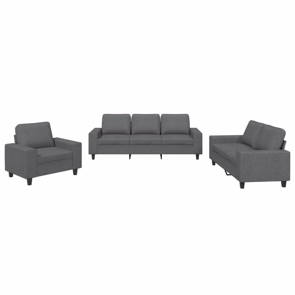 Set di Divani 3 pz Grigio Scuro in Tessuto