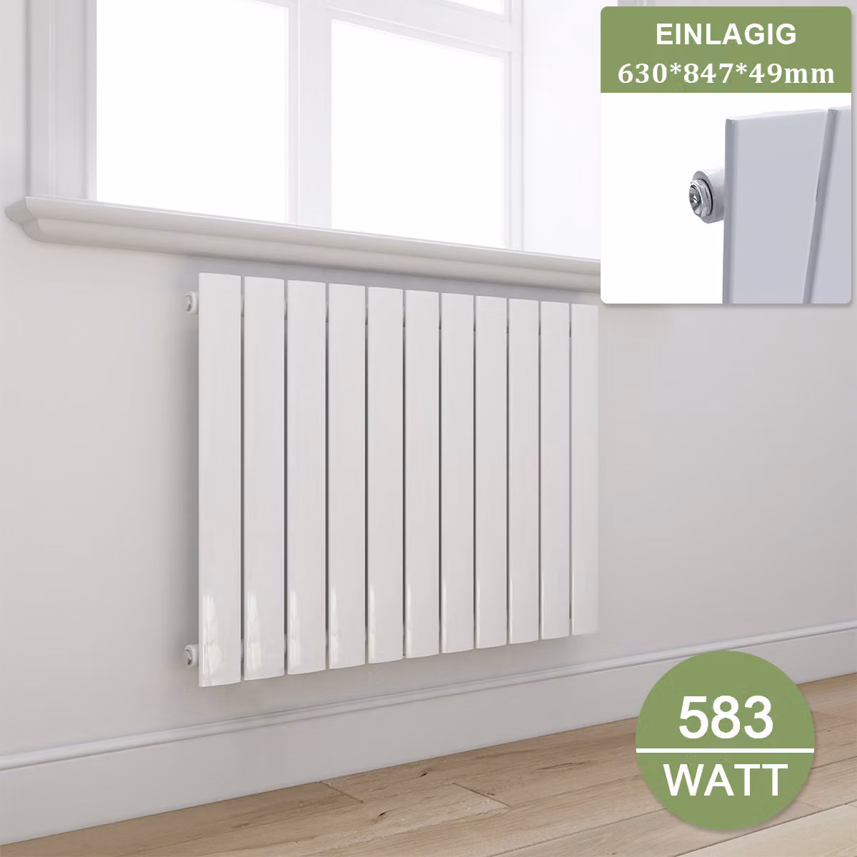 RISCALDAMENTO DESIGN Elegante, radiatore a pannello piatto, collegamento laterale orizzontale, 630x847 mm, bianco, a singolo strato, radiatore piatto senza resistenza