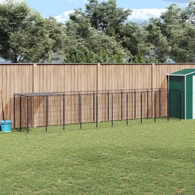 Gabbia per cani vidaXL in metallo nera e argento resistente alle intemperie per giardino – 1