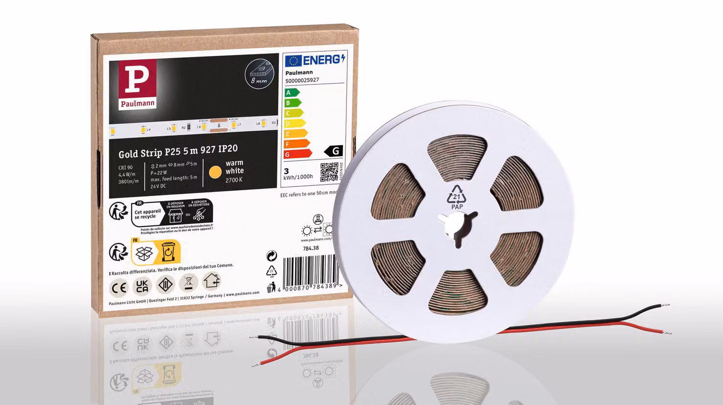 Paulmann Pro Strip, striscia LED dorata, modello P25, temperatura di colore 927