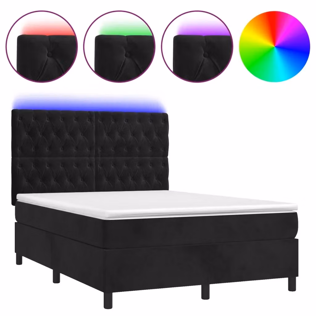 Letto Ibrido vidaXL in Velluto Nero con Illuminazione LED e Porte USB, L/P: 140 x 200 cm – 2